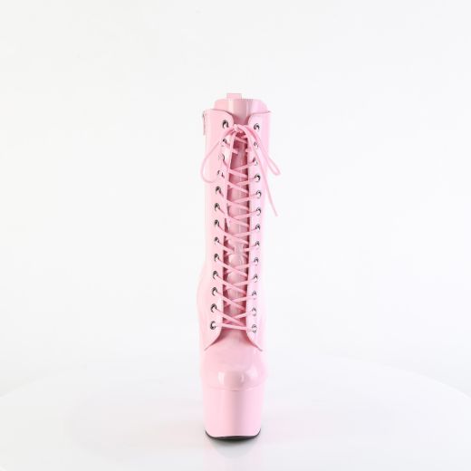 Product image of Pleaser ADORE-1040WR-HG B. Pink Holo Pat/M 7 Inch Heel 2 3/4 Inch PF Holographic Lace-Up Ankle Boot Side Zip