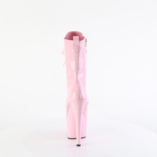Product image of Pleaser ADORE-1040WR-HG B. Pink Holo Pat/M 7 Inch Heel 2 3/4 Inch PF Holographic Lace-Up Ankle Boot Side Zip