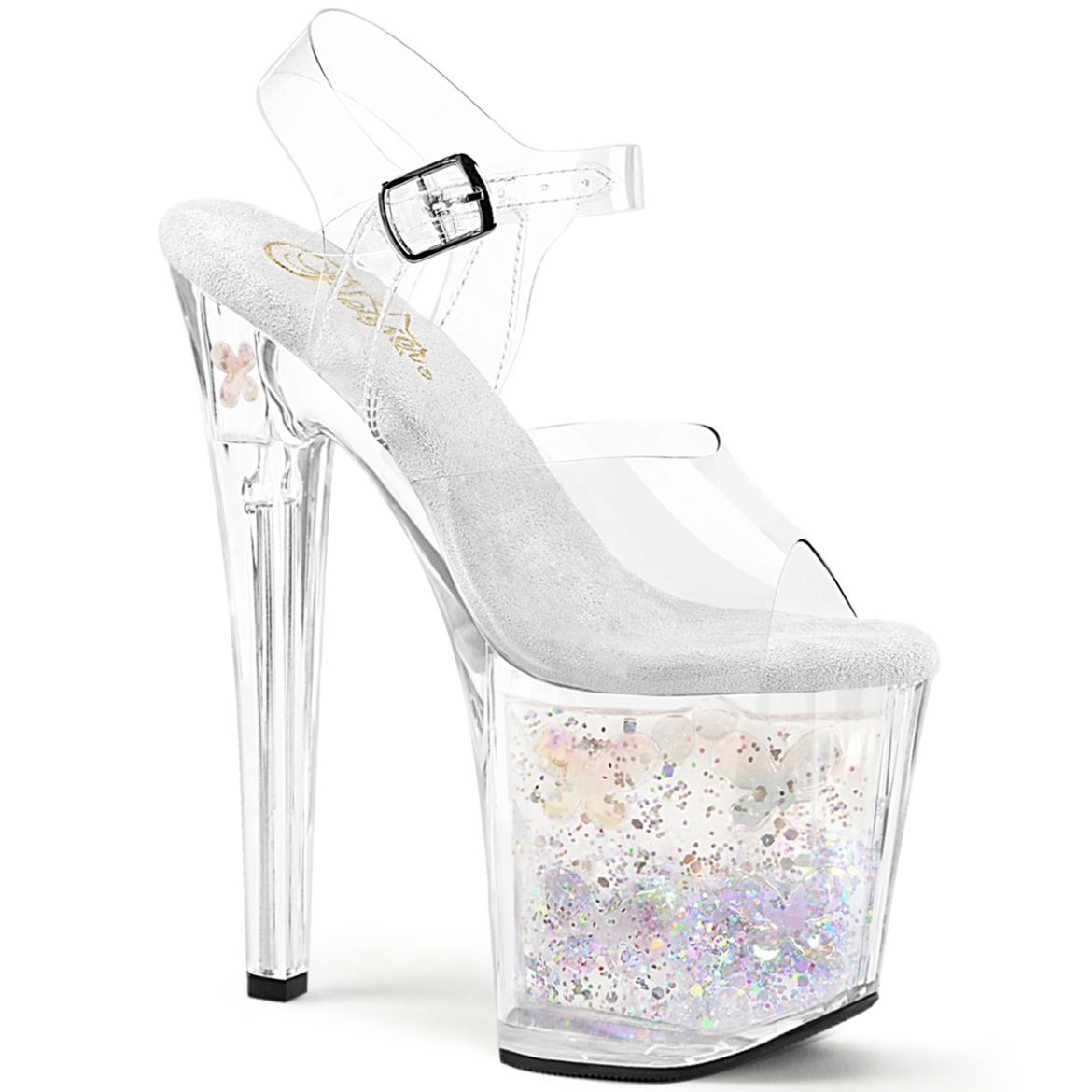 Product image of Pleaser ENCHANT-708AQUA-02 Clr/Clr-Slv 8 Inch Heel 3 3/4 Inch PF Ankle Strap Sandal