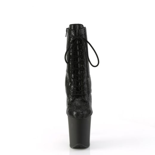 Product image of Pleaser FLAMINGO-1020RS Blk RS/Blk Matte 8 Inch Heel 4 Inch PF Lace-Up RS Embellished Ankle Boot Side Zip