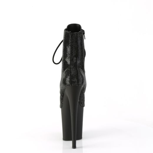 Product image of Pleaser FLAMINGO-1020RS Blk RS/Blk Matte 8 Inch Heel 4 Inch PF Lace-Up RS Embellished Ankle Boot Side Zip