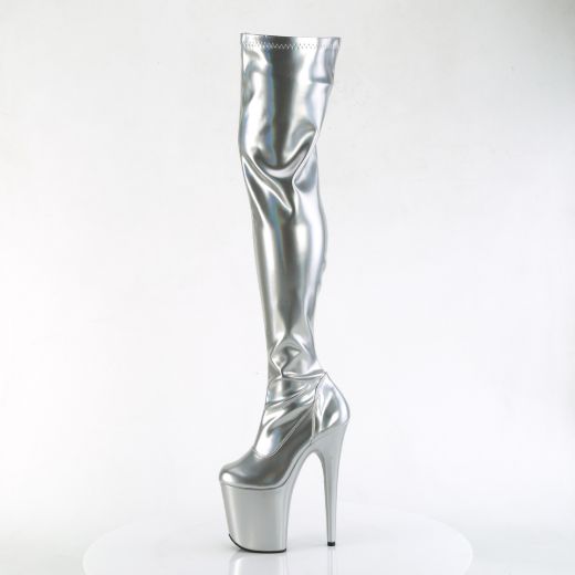 Product image of Pleaser FLAMINGO-3000HWR Slv Str. Holo/Slv Holo 8 Inch Heel 4 Inch PF Stretch Thigh Boot Side Zip