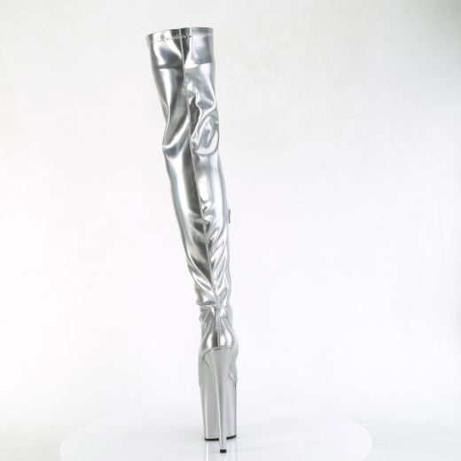 Product image of Pleaser FLAMINGO-3000HWR Slv Str. Holo/Slv Holo 8 Inch Heel 4 Inch PF Stretch Thigh Boot Side Zip