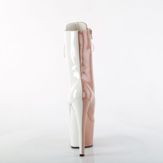 Product image of Pleaser ADORE-1040TT Blush-Wht Pat/Blush-Wht 7 Inch Heel 2 3/4 Inch PF Two Tone Lace-Up Ankle Boot Side Zip