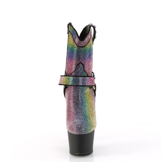 Product image of Pleaser ADORE-1029RS Multi RS/Blk Matte 7 Inch Heel 2 3/4 Inch PF RS Embellished Ankle Boot Side Zip