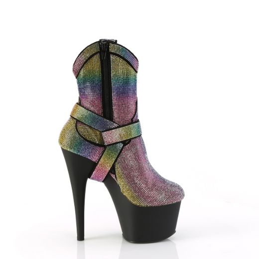 Product image of Pleaser ADORE-1029RS Multi RS/Blk Matte 7 Inch Heel 2 3/4 Inch PF RS Embellished Ankle Boot Side Zip