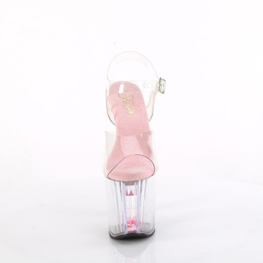 Product image of Pleaser ENCHANT-708AQUA-03 Clr/Clr-B. Pink 8 Inch Heel 3 3/4 Inch PF Ankle Strap Sandal