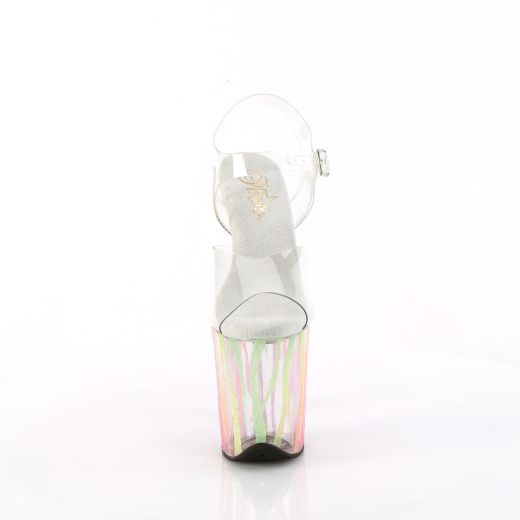 Product image of Pleaser FLAMINGO-808RG-03 Clr/Rainbow Glitter 8 Inch Heel 4 Inch PF Ankle Strap Sandal w/UV Reactive Bottom