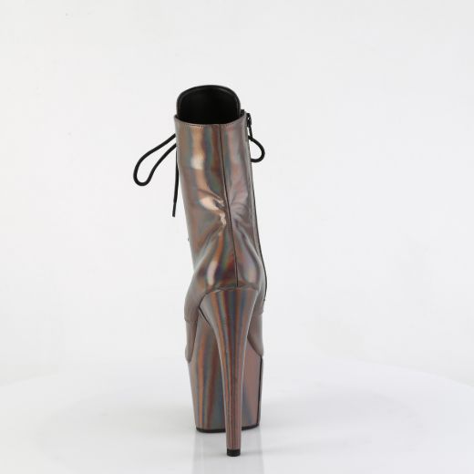 Product image of Pleaser ADORE-1020HG Gun Metal Holo/Matching 7 Inch Heel 2 3/4 Inch PF Lace-Up Front Ankle Boot Side Zip