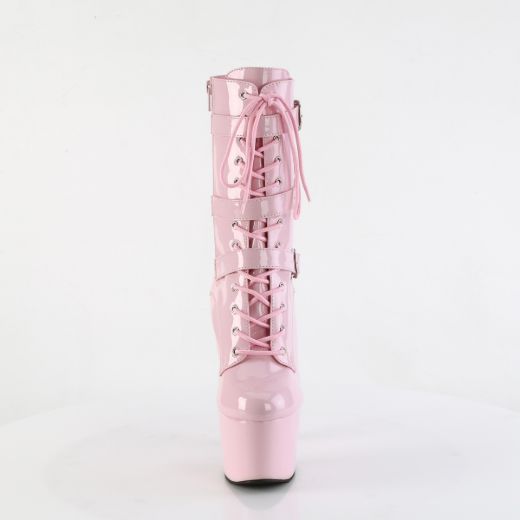 Product image of Pleaser ADORE-1043 B. Pink Pat/B. Pink Pat 7 Inch Heel 2 3/4 Inch PF Lace-Up Front Ankle Boot Side Zip