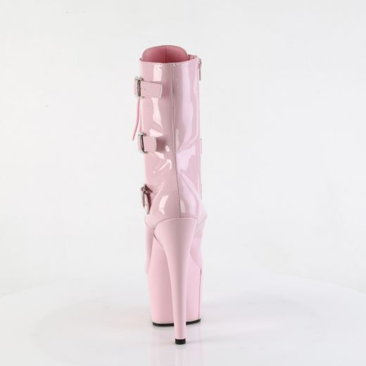 Product image of Pleaser ADORE-1043 B. Pink Pat/B. Pink Pat 7 Inch Heel 2 3/4 Inch PF Lace-Up Front Ankle Boot Side Zip