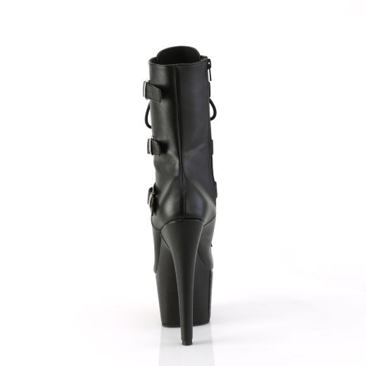 Product image of Pleaser ADORE-1043 Blk Faux Leather/Matching 7 Inch Heel 2 3/4 Inch PF Lace-Up Front Ankle Boot Side Zip
