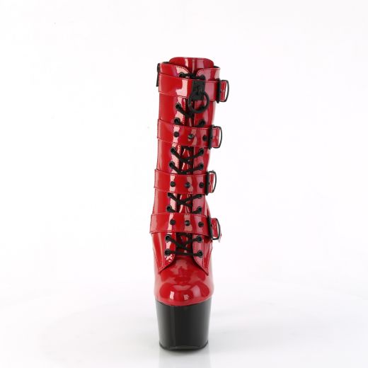 Product image of Pleaser ADORE-1046TT Red Holo Pat/Blk 7 Inch Heel 2 3/4 Inch PF Two Tone Lace-Up Ankle Boot Side Zip