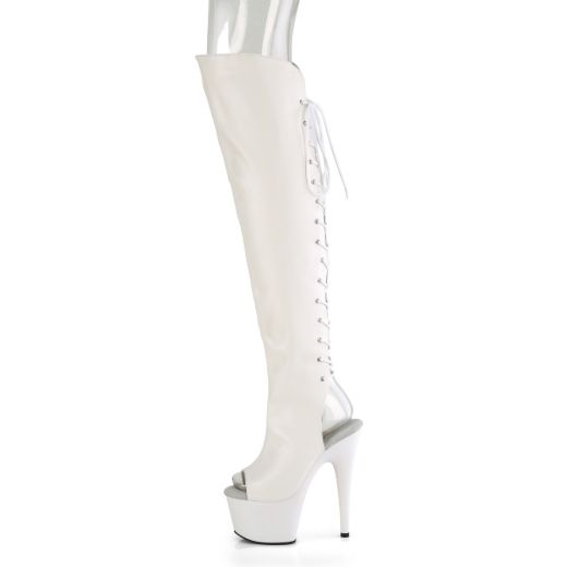 Product image of Pleaser ADORE-3019 Wht Faux Leather/Wht Matte 7 Inch Heel 2 3/4 InchPF Open Toe/Heel Over-The-Knee Boot Side Zip