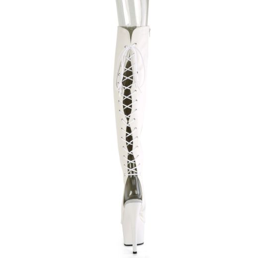 Product image of Pleaser ADORE-3019 Wht Faux Leather/Wht Matte 7 Inch Heel 2 3/4 InchPF Open Toe/Heel Over-The-Knee Boot Side Zip