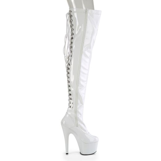 Product image of Pleaser ADORE-3063 Wht Str Pat/Wht 7 Inch Heel 2 3/4 Inch PF Lace-Up Back Stretch Thigh Boot Side Zip