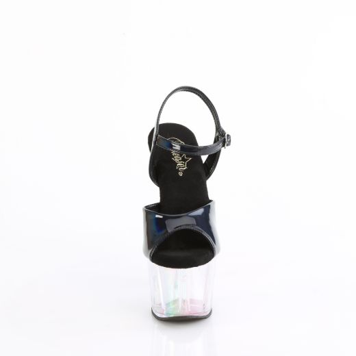 Product image of Pleaser ADORE-709HT Blk Holo/Holo Tinted 7 Inch Heel 2 3/4 Inch Tinted PF Ankle Strap Sandal
