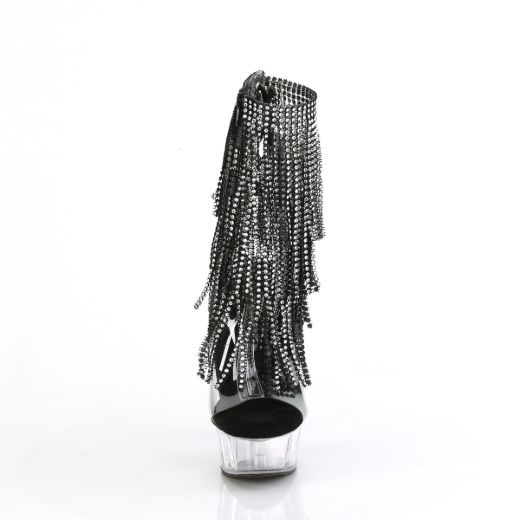 Product image of Pleaser DELIGHT-1017RSF Clr-Blk/Clr 6 Inch Heel 1 3/4 Inch PF Open Toe/Heel Lace-Up Fringe Ankle Boot