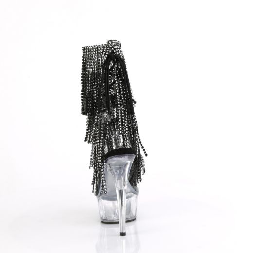 Product image of Pleaser DELIGHT-1017RSF Clr-Blk/Clr 6 Inch Heel 1 3/4 Inch PF Open Toe/Heel Lace-Up Fringe Ankle Boot