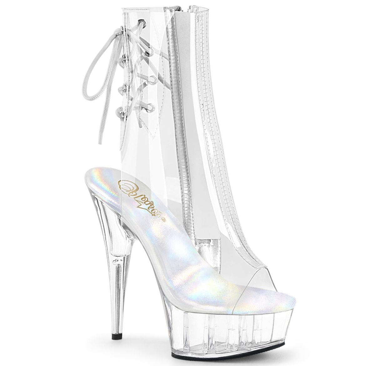 Product image of Pleaser DELIGHT-1018C Clr/Clr 6 Inch Heel 1 3/4 Inch PF Open Toe/Heel Ankle Boot Side Zip