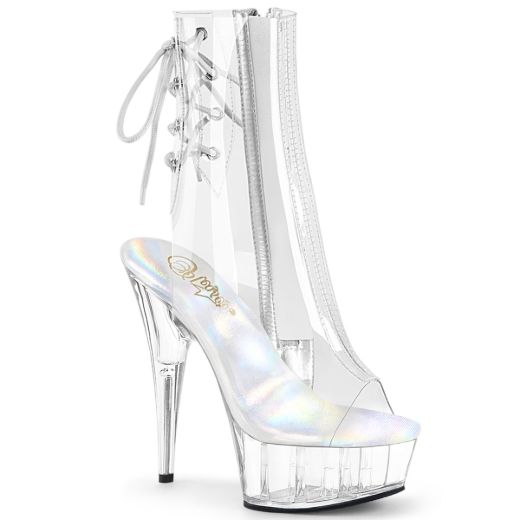 Product image of Pleaser DELIGHT-1018C Clr/Clr 6 Inch Heel 1 3/4 Inch PF Open Toe/Heel Ankle Boot Side Zip