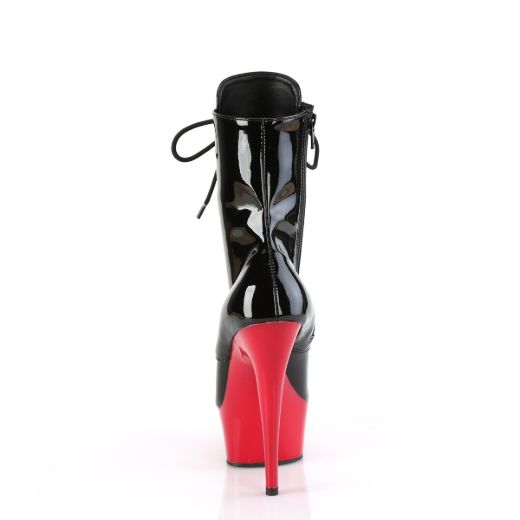 Product image of Pleaser DELIGHT-1020 Blk Pat/Red 6 Inch Heel 1 3/4 Inch PF Lace-Up Front Ankle Boot Side Zip