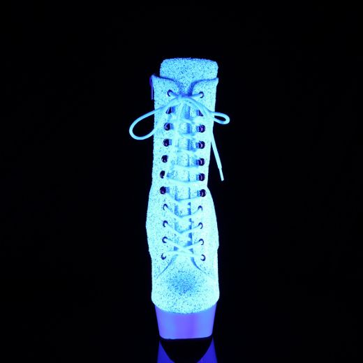 Product image of Pleaser DELIGHT-1020LG Neon Wht Multi Glitter/Neon Wht 6 Inch Heel 1 3/4 Inch PF UV Lace-Up Front Ankle Boot Side Zip