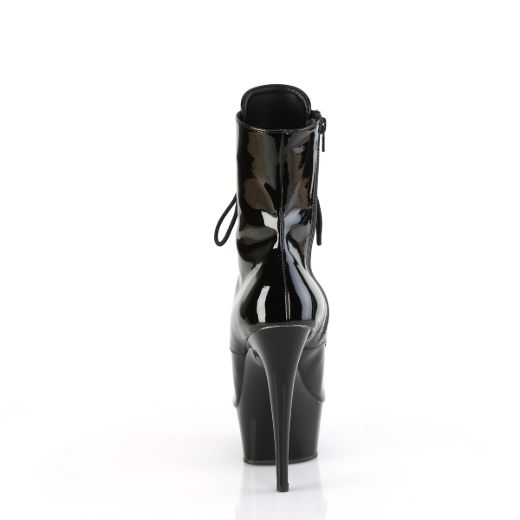 Product image of Pleaser DELIGHT-1021 Blk Pat/Blk 6 Inch Heel 1 3/4 Inch PF Peep Toe Lace-Up Ankle Boot Side Zip