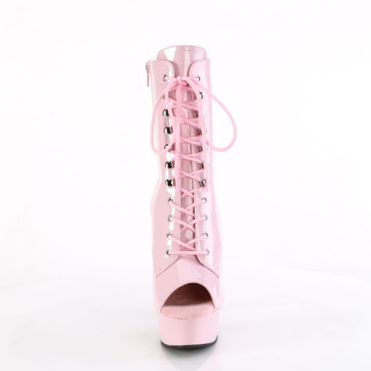 Product image of Pleaser DELIGHT-1021 B. Pink Pat/B. Pink 6 Inch Heel 1 3/4 Inch PF Peep Toe Lace-Up Ankle Boot Side Zip