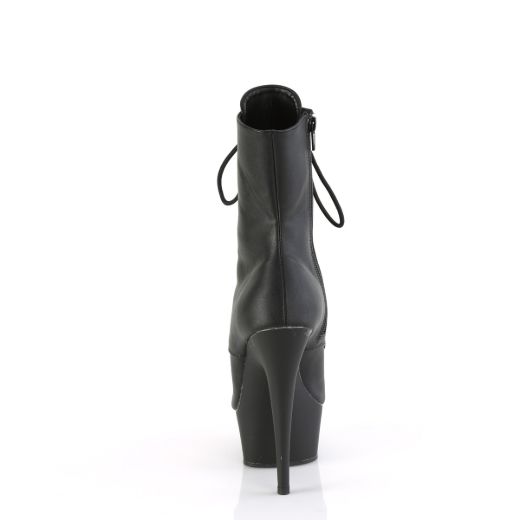 Product image of Pleaser DELIGHT-1021 Blk Faux Leather/Blk Matte 6 Inch Heel 1 3/4 Inch PF Peep Toe Lace-Up Ankle Boot Side Zip