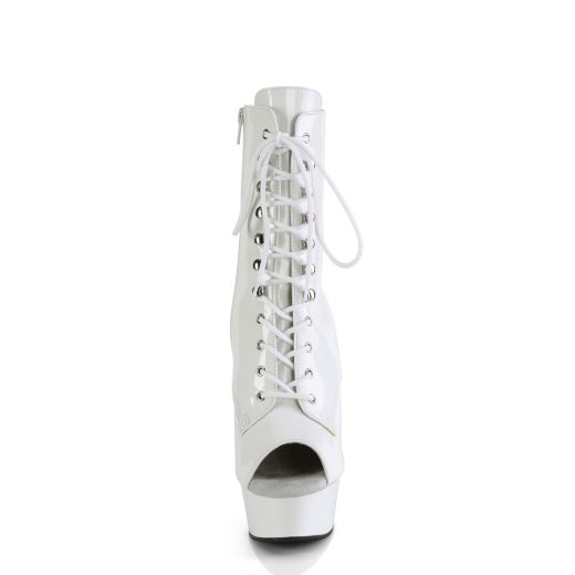 Product image of Pleaser DELIGHT-1021 Wht Pat/Wht 6 Inch Heel 1 3/4 Inch PF Peep Toe Lace-Up Ankle Boot Side Zip