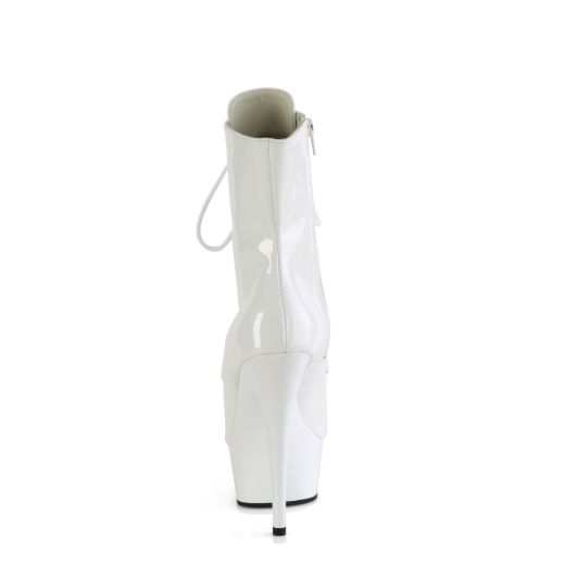 Product image of Pleaser DELIGHT-1021 Wht Pat/Wht 6 Inch Heel 1 3/4 Inch PF Peep Toe Lace-Up Ankle Boot Side Zip