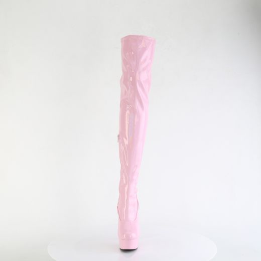 Product image of Pleaser DELIGHT-3000HWR B. Pink Hologram Pat/M 6 Inch Heel 1 3/4 Inch PF Stretch Thigh Boot  12 Inch Side Zip