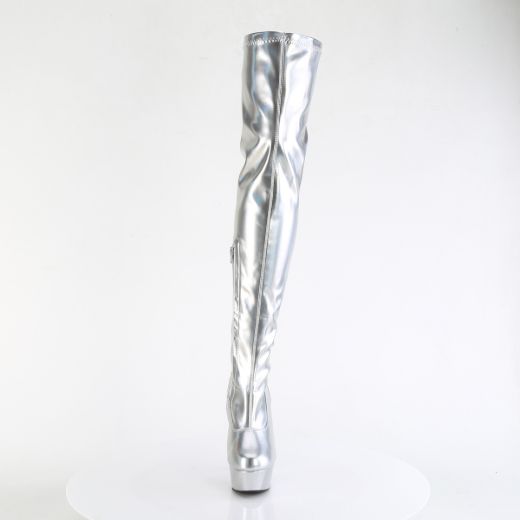 Product image of Pleaser DELIGHT-3000HWR Slv Hologram Pu/M 6 Inch Heel 1 3/4 Inch PF Stretch Thigh Boot  12 Inch Side Zip