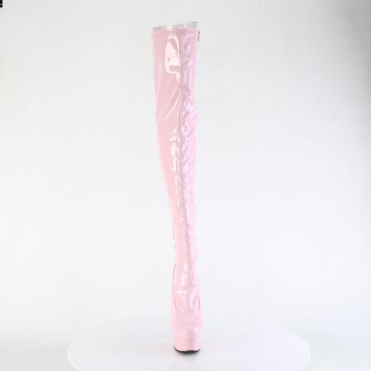 Product image of Pleaser DELIGHT-3063 B. Pink Str Pat/B. Pink 6 Inch Heel 1 3/4 Inch PF Back Lace Stretch Thigh Boot Side Zip