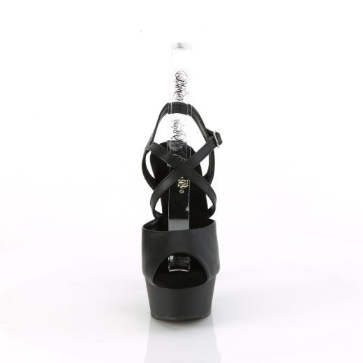 Product image of Pleaser DELIGHT-624-1 Blk Faux Leather/Blk Matte 6 Inch Heel 1 3/4 Inch PF Criss Cross Ankle Strap Sandal