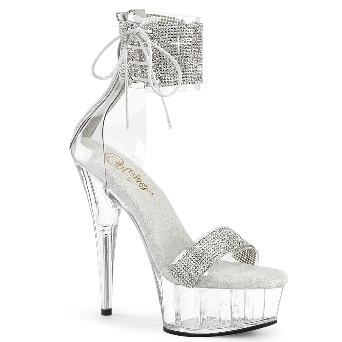 Product image of Pleaser DELIGHT-627RS Clr-Slv/Clr 6 Inch Heel 1 3/4 Inch PF Ankle Cuff Sandal w/RS Back Zip