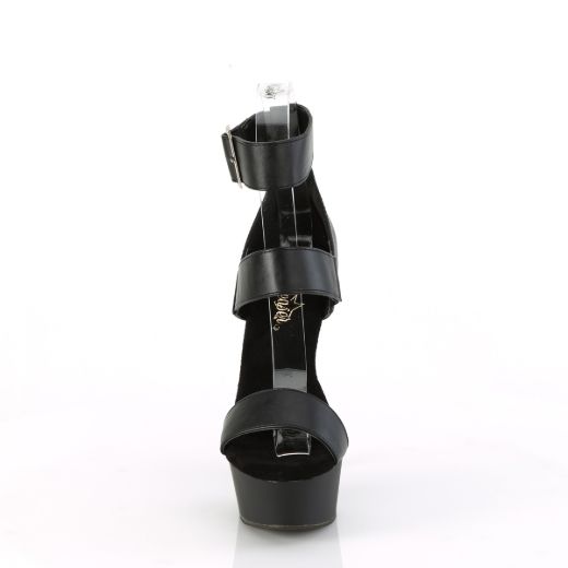 Product image of Pleaser DELIGHT-629 Blk Faux Leather/Blk Matte 6 Inch Heel 1 3/4 Inch PF Close Back Triple Band Ankle Strap Sandal