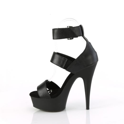 Product image of Pleaser DELIGHT-629 Blk Faux Leather/Blk Matte 6 Inch Heel 1 3/4 Inch PF Close Back Triple Band Ankle Strap Sandal