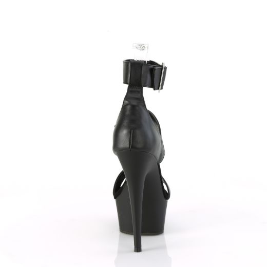 Product image of Pleaser DELIGHT-629 Blk Faux Leather/Blk Matte 6 Inch Heel 1 3/4 Inch PF Close Back Triple Band Ankle Strap Sandal