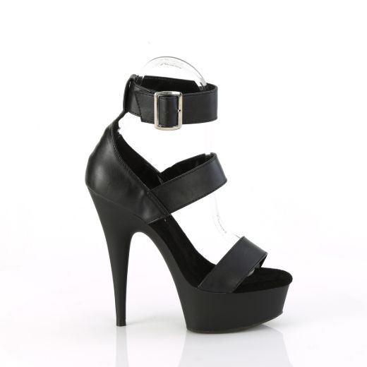 Product image of Pleaser DELIGHT-629 Blk Faux Leather/Blk Matte 6 Inch Heel 1 3/4 Inch PF Close Back Triple Band Ankle Strap Sandal