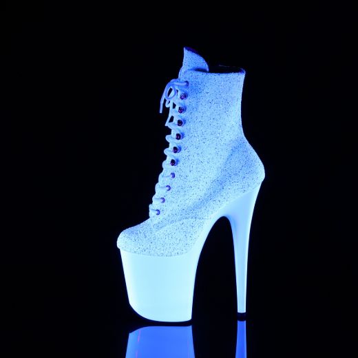 Product image of Pleaser FLAMINGO-1020LG Neon Wht Multi Glitter/Neon Wht 8 Inch Heel 4 Inch PF UV Lace Up Front Ankle Boot Side Zip