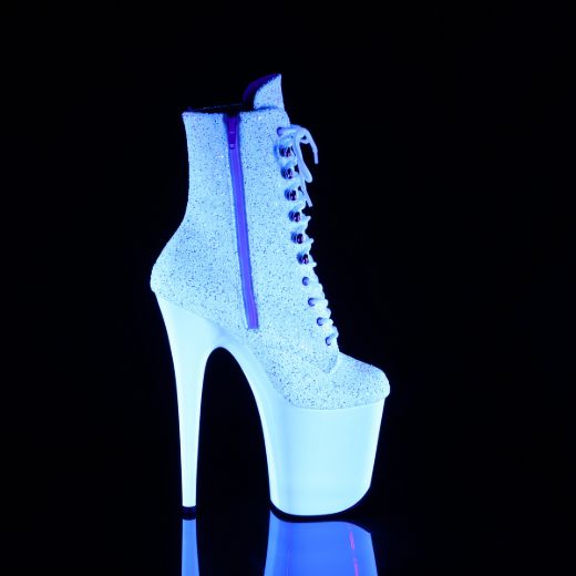 Product image of Pleaser FLAMINGO-1020LG Neon Wht Multi Glitter/Neon Wht 8 Inch Heel 4 Inch PF UV Lace Up Front Ankle Boot Side Zip