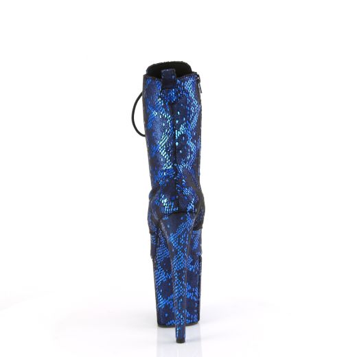 Product image of Pleaser FLAMINGO-1040SPF Blue Metallic Snake Print Fabric/M 8 Inch Heel 4 Inch PF Lace-Up Front Ankle Boot Side Zip