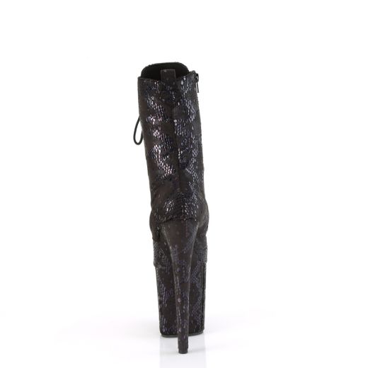 Product image of Pleaser FLAMINGO-1040SPF Blk Oil Slick Metallic Snake Print Fabric/M 8 Inch Heel 4 Inch PF Lace-Up Front Ankle Boot Side Zip