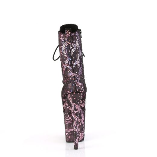 Product image of Pleaser FLAMINGO-1040SPF B. Pink Metallic Holo Snake Print Fabric/M 8 Inch Heel 4 Inch PF Lace-Up Front Ankle Boot Side Zip