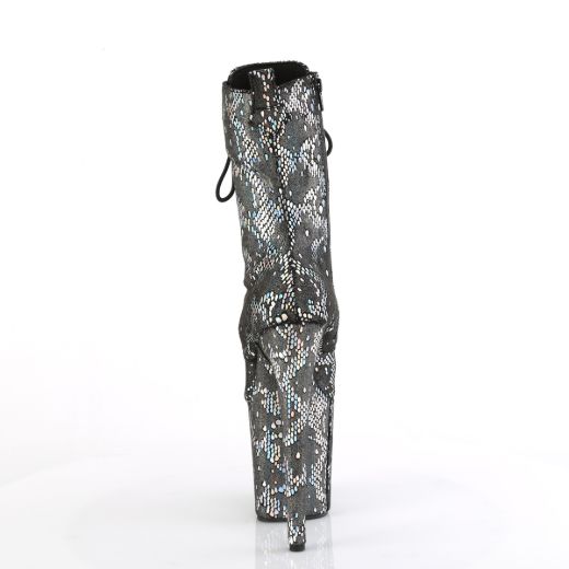 Product image of Pleaser FLAMINGO-1040SPF Silver Metallic Holo Snake Print Fabric/M 8 Inch Heel 4 Inch PF Lace-Up Front Ankle Boot Side Zip