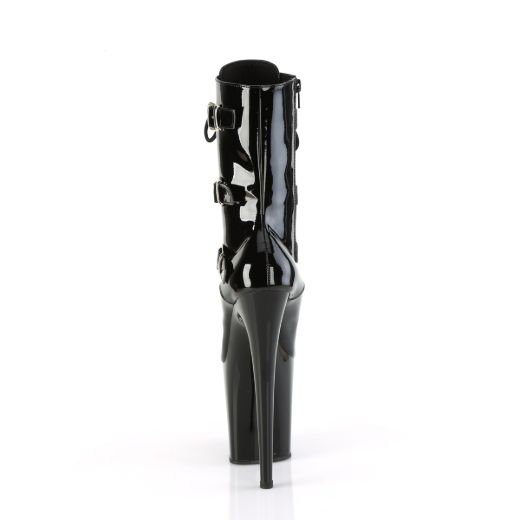 Product image of Pleaser FLAMINGO-1043 Blk Pat/Blk 8 Inch Heel 4 Inch PF Lace-Up Multi Buckled Ankle Boot Side Zip
