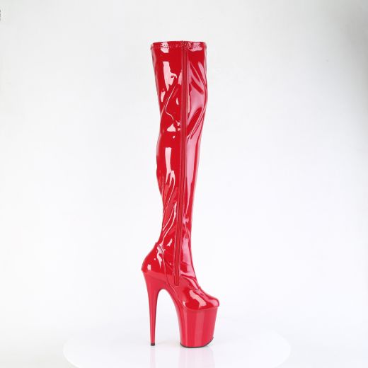 Product image of Pleaser FLAMINGO-3000 Red Str Pat/Red 8 Inch Heel 4 Inch PF Stretch Thigh Boot Side Zip