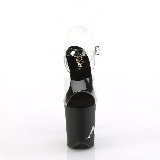 Product image of Pleaser FLAMINGO-808TGRS Clr/Blk-AB Slv 8 Inch Heel 4 Inch PF Ankle Strap Sandal w/RS Trucker Girl